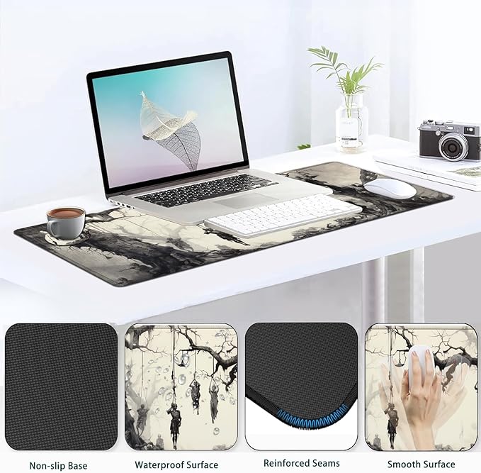 JVGFYNKL Large Gaming Mouse Pad Set Ergonomic Memory Foam Keyboard Wrist Rest Support + Mouse Wrist Rest + Extended Desk Mat with Non-Slip Rubber Base Skeleton Pattern Desk Pad