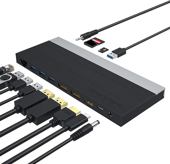 WAVLINK USB C Docking Station13-in-1 Triple Display Type C Adapter for MacBook ProDell XPS 13/15HPLenovo Yoga(2 DisplayPortHDMIEthernet4 USB 3.0SD/TF Card ReaderPhone JackDC Jack)