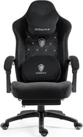 Dowinx Gaming Chair with Heated Massage Lumbar SupportBig and Tall Fabric Gaming Chairs for Adults with Footrest Ergonomic Computer Game Chair with Poket Spring Cushions 350lbs Black and White
