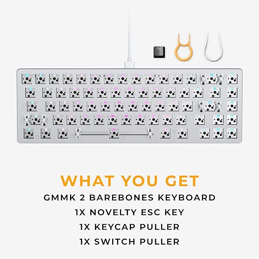 GLORIOUS Gaming GMMK 2 Compact 65% Barebones (Frame Only) - Mechanical Gaming Keyboard Frame Compact TKL Size (65%) Aluminium Customisable Per Key RGB American QWERTY Layout - White