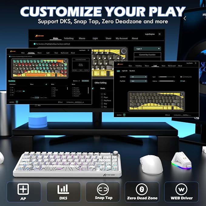 ATTACK SHARK X11 &amp X65 PRO HE Rapid Trigger Hall Effect Keyboard60% Magnetic Keyboard 8K Polling Rate RGB Hot SwapWireless Gaming Mice with Charging Dock 22K DPIBT/2.4Ghz/WiredCoiled Cable-Whi