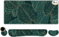 ToLuLu Extended Gaming Mouse Pad Memory Foam Ergonomic Keyboard Mouse Wrist Rest Support Set Large Desk Mat with Stitched Edges Non-Slip Base Mousepad for Home Office Game Green Golden Leaves
