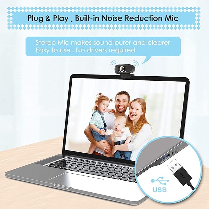 1080P Webcam with Microphone &amp Tripod Stand Privacy Shutter Cute Non Slip Rubber Base Mouse Pad with Wrist Rest Support