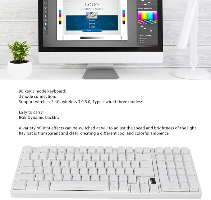 Pomya Cordless Mechanical Keyboard 98 Keys Mechanical Keypad with RGB Backlit 3000mAh Battery Wired Computer Keyboard for Gaming