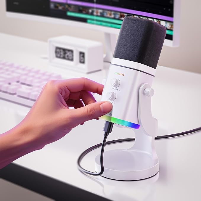 Facmogu Dynamic Microphone for Gaming USB/XLR Desktop Stand Mic with Echo Volume ControlPC Computer Gaming Streaming Microphone with RGB Light Mute Button Gamer-Podcast Mic KitYu8