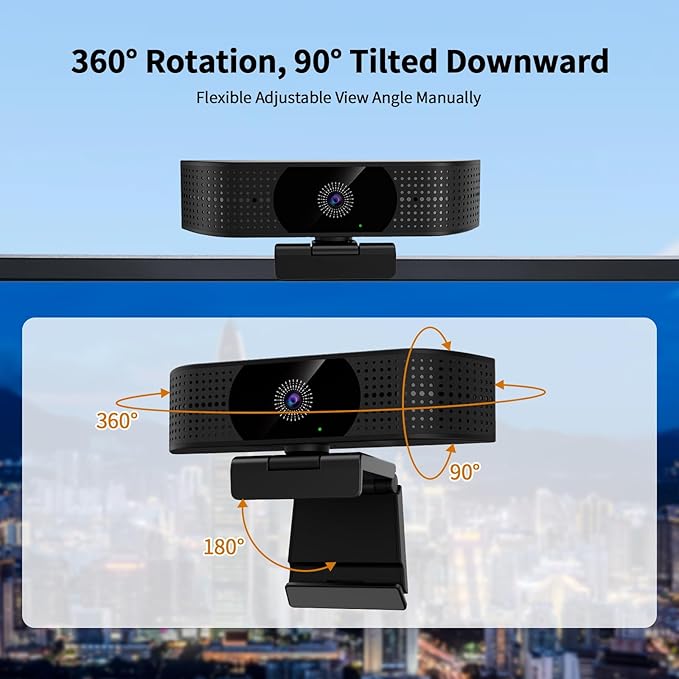1080P Wireless Webcam for PC Webcam with Noise-reducing Mic 92°FOV360° Rotation Plug and Play Wireless Camera Works with Skype Zoom for indoor and outdoor Conference meetings video calls