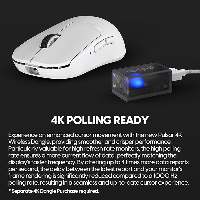 Pulsar Gaming Gears X2H Wireless Gaming Mouse Ultra Lightweight 1.90 oz (54 g) Symmetrical Optical Switch 2.4 Ghz 1 ms 26000 DPI PAW3395 Sensor (Medium Wireless White) (Renewed)