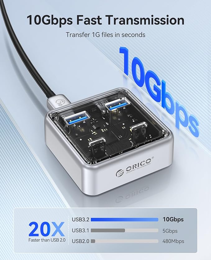 ORICO Multiport Aluminum USB Hub with 3.28 Ft Cable 7 Ports USB 3.0 Hub+ 4 Ports USB 3.2 Hub