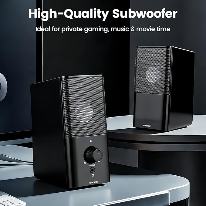 H21 Classic Computer Speakers for Desktop PC Full Stereo Sound USB-Powered Gaming Speaker with 3.5mm Aux Multimedia for Laptop/Desktop/Tablets/Phone(Black