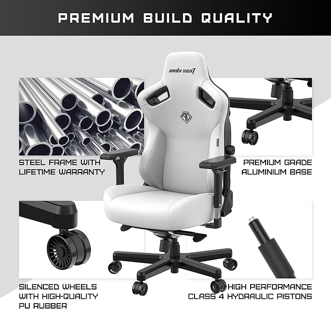 Anda Seat Kaiser 3 XL Gaming Chairs for Adults - Ergonomic White PVC Leather Gaming Chair with Lumbar Support Comfortable Office Seat with Neck Support - Heavy Duty Wide Gamer Seat
