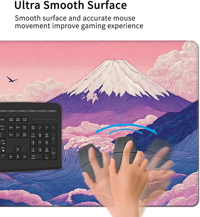 Japanese Mouse Pad with Stitched Edges Extra Large Desk Mat Gaming Mousepad XXXL Computer Keyboard Mat Waterproof Non-Slip Rubber Mice Pads for Office Desk Decor(Purple 48 x 24)