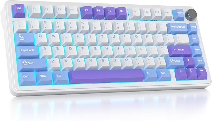 surmen M75 75% Wireless Creamy Keyboard with Gasket Pre-lubed Triple Mode Bluetooth Mechanical Gaming Keyboard BT5.0/2.4Ghz/USB with Sound Absorbing Pads Hot-Swap(Starlight White)