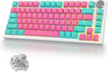 400PRO 75% Wireless Creamy Mechanical Keyboard Pink Gasket Hot Swappable RGB Gaming Keyboard Bluetooth/2.4GHz/USB-C Cute Keyboard with Pre-lubed Cream Grey Switches (82 Pink Cyan) ﻿
