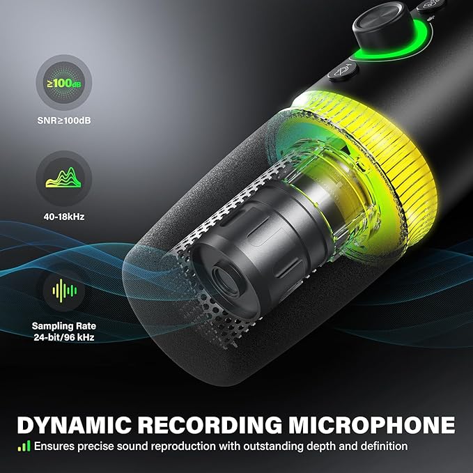 USB/XLR Dynamic Microphone Podcast &amp Gaming Microphone for PC Vocal Mic with RGB Lighting Tap-to-Mute Gain Control &amp Headphone Monitoring for YouTube Streaming