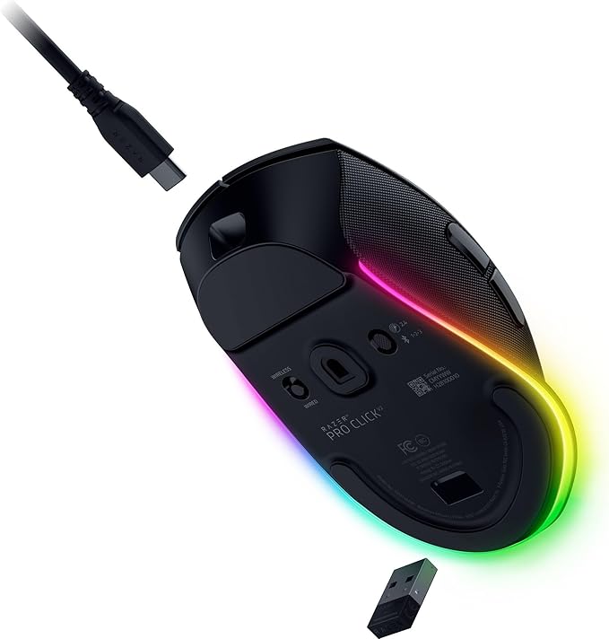 Razer Pro Click V2 Wireless Mouse: Right-Handed Ergonomic Design with Thumb Rest - AI Prompt - Long Battery Life - Multi Device Connectivity via 2.4GHz Bluetooth or USB C Wired Mode - Chroma RGB