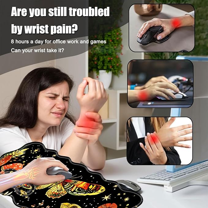 Desk Mat Mouse Pad with Wrist Rest 4-in-1 Large Mouse Pads for Desk Ergonomic Mouse Pad and Keyboard Wrist Rest Gaming Keyboard Mat for OfficeMushrooms and Butterflies