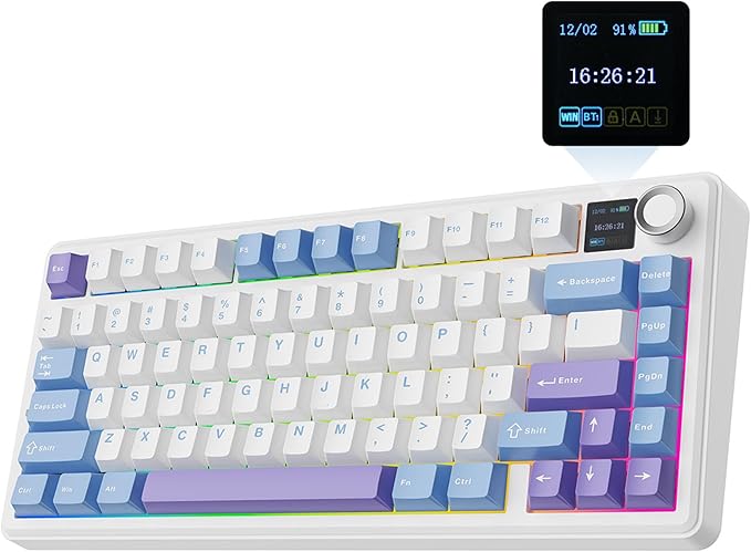 EPOMAKER X Aula F75 MAX Wireless Mechanical Keyboard with TFT Screen and Knob Gasket Gaming Keyboard in 75% Layout Hot Swappable RGB Backlight for PC/Mac/Linux (Blue&ampWhite&ampPurple)