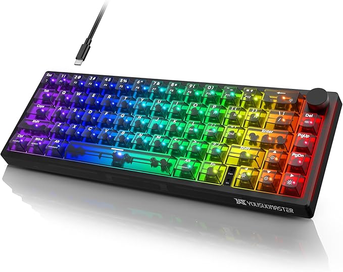 X83 Wired Gaming Keyboard with Volume Knob60 Percent Mechanical Keyboard Gasket Mount RGB Backlit with SoftwareMini Keyboards with 66 Keys Hot Swappable Red SwitchTranslucent Black