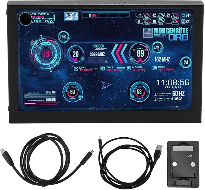 Yunseity 5 Inch Computer Temp Monitor Mini Secondary Screen PC Sensor Panel Monitor PC CPU HDD Data Monitor with DIY Theme for PC Case for Window System
