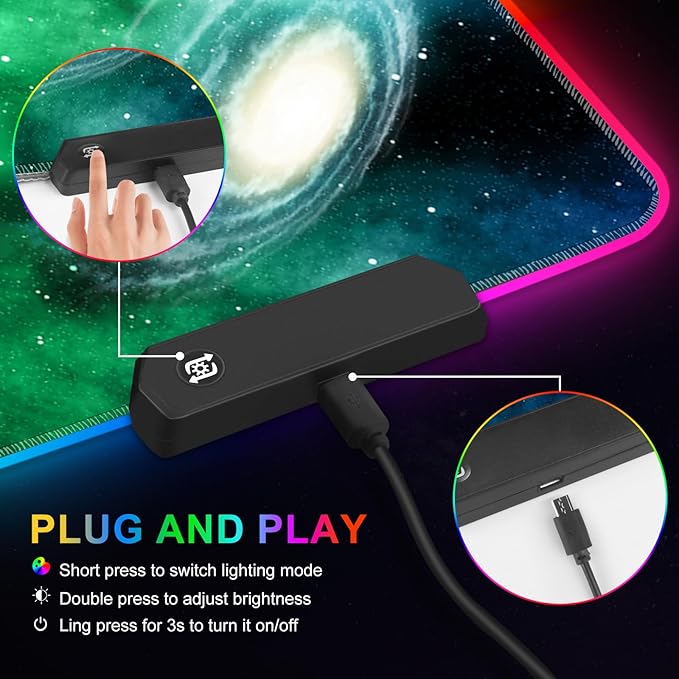 ARTSO Large RGB Gaming Mouse Pad Led Big Mouse mat with 14 Light Modes Extended Soft Computer Keyboard Mat Non-Slip Rubber Base Green Planet Nebula