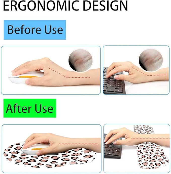 Keyboard Wrist Rest and Mouse Pad Wrist Support Set with CoastersErgonomic Gaming Mousepad for Home Office Working Studying Easy Typing &amp Pain ReliefLeopard Print