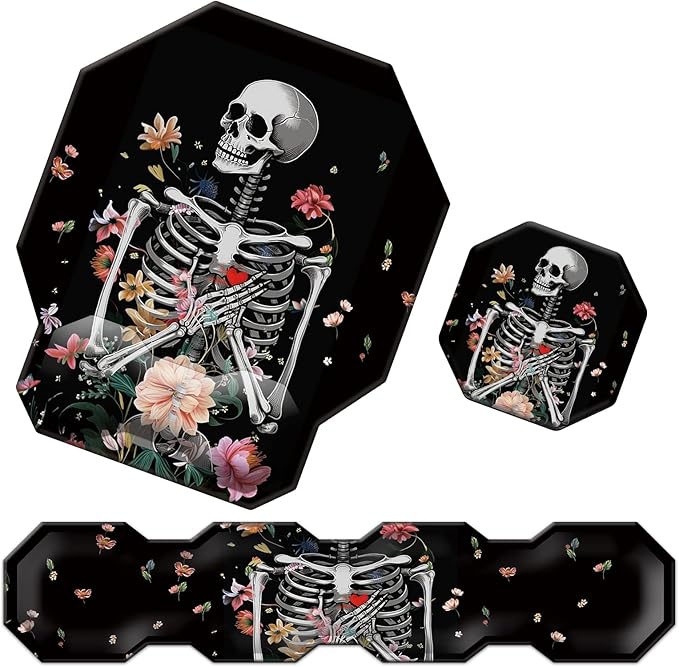 Keyboard Wrist Rest &amp Ergonomic Mouse Wrist Rest Pad Set Octagon Mouse Pad Made of Memory Foam with Non Slip Rubber Base Easy Typing Relieve Wrist Pain for Computer Office - Floral Skull