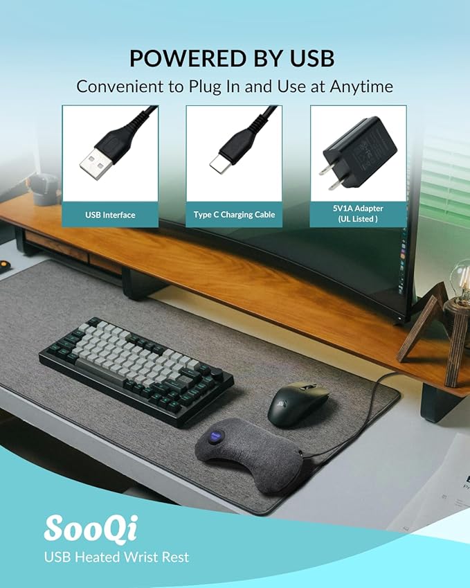 USB Heated Wrist Rest for Mouse Dual-Sided Design with Warm Heat &amp Cooling Beads for Pain &amp Fatigue Relief Ergonomic Support for Office Work Home PC &amp Laptop Gaming