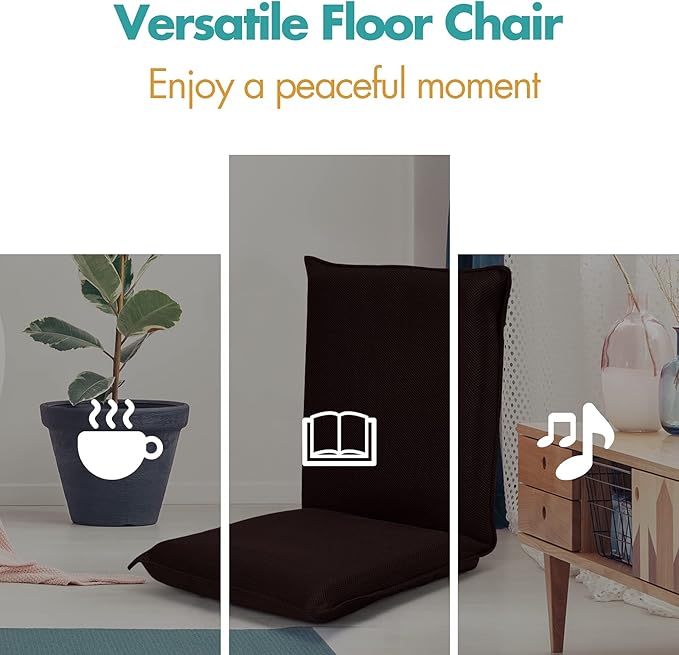 GOFLAME Adjustable Floor Chair 6-Position Folding Padded Gaming Sofa Chair Cushioned Back Support Lazy Sofa for Reading Meditation Games (Coffee)