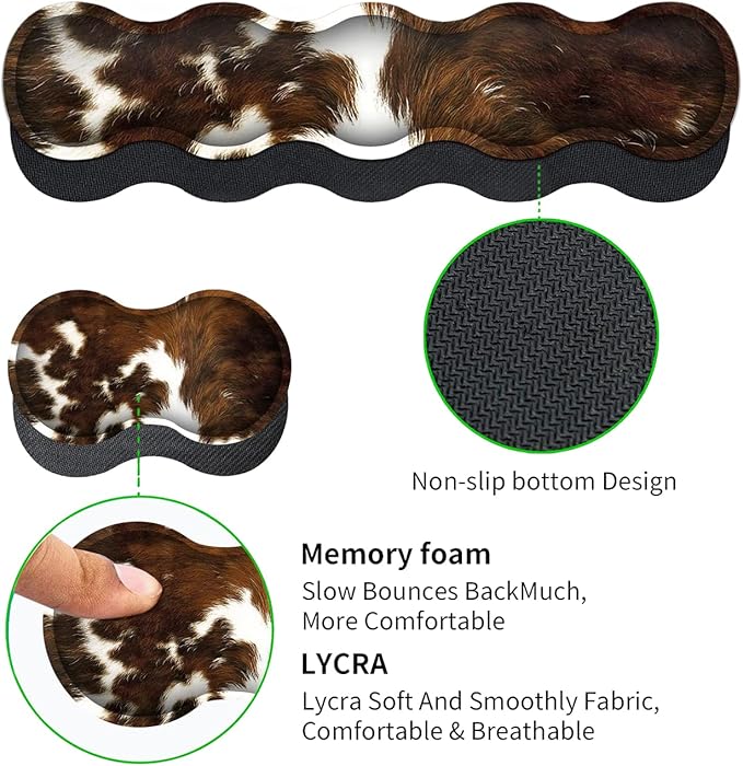Gaming Mouse Pad XXL Large Desk Cute Mat Brown Cowhide Extended Mousepad Ergonomic Memory Foam Keyboard Wrist Rest Stitched Edges Desk Pad(31.5x11.8 in) Extended Large Mousepads