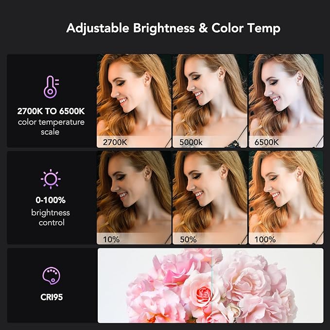 NearStream V08AF 4K Webcam and SL10B Selfie Light Streaming Webcam with Software Control Adjustable FOV Webcam Light with Adjustable Brightness &amp Color Temp for Video Call/Online Meet/Livestre