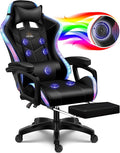 Gaming Chair with LED Lights and Speakers Music Video Chair for Adults with Massage and Footrest Ergonomic Chair with Headrest and Lumbar Support Maximum Load 150KG. (All Black)