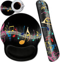 Ergonomic Gel Mouse Pad Wrist Support + Memory Foam Keyboard Wrist Rest for Home Office Gaming Desk Pad Easy Typing Pain Relief Hand Rest Pad Cute Round Desk Mat Music Note Pattern Black Mousepads