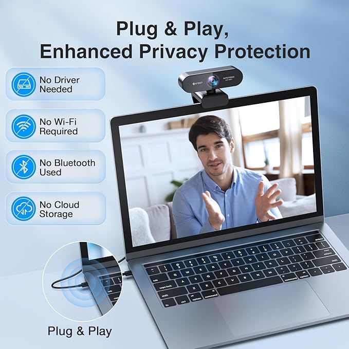 1080P Webcam with Microphone eMeet Nova AutoFocus HD Webcam 96°View Web Camera w/ 2 De-Noise Mics for Laptop/Desktop Plug &amp Play USB Streaming Computer Camera for Conference/Calling/Teaching/Ga