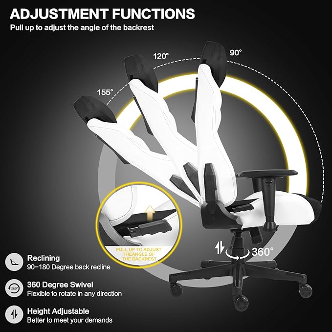 Ergonomic Video Poker Gaming Chair Recliner with Texas Hold'em Sign Swivel Chair with Poker Logo Lumbar Support Headrest Height Adjustable for Study Home Office White Black Poker 3