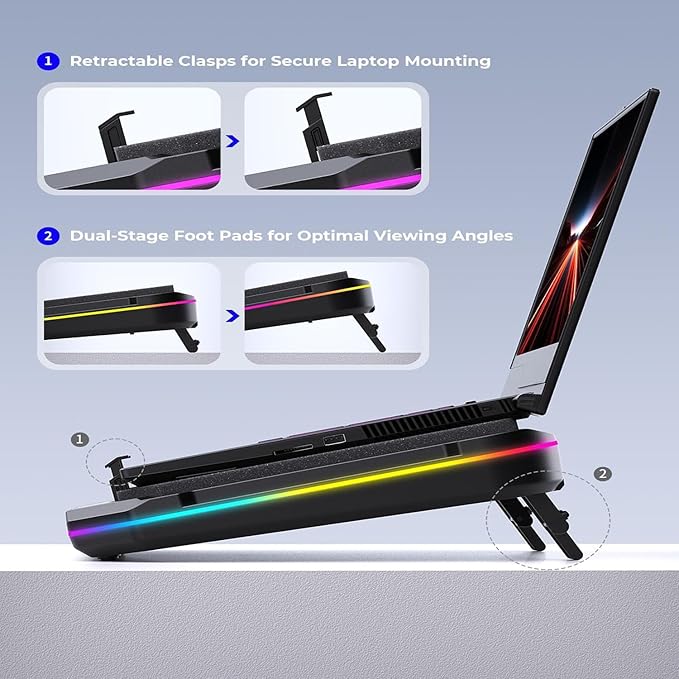 Cooling Pad for Dell Alienware 16 16x Aurora Alienware M16 X16 R1 R2 16 Area-51 16 inch Gaming Laptop Cooler with Powerful Turbo Cooling Fan Variable Speed6 RGB Light ModeTouch StartvLCD Screen