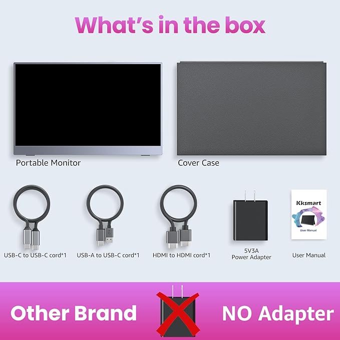 Portable Monitor 15.6 inch 1080P FHD 86% sRGB 60Hz Travel Monitor for Laptop MacBook Surface PC Xbox PS5 HDMI USB-C VESA Compatible Built-in Speaker