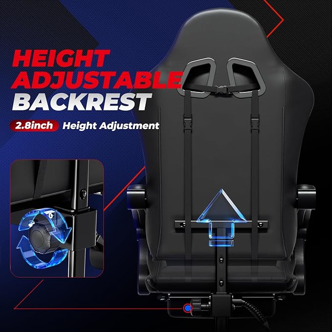 Auto Dynasty Ergonomic Gaming Chair High-Back Office Chair w/Adjustable Lumbar Support Linkage Armrest Headrest &amp Footrest 350LBS Recliner Swivel Computer Game Racing Chair Black