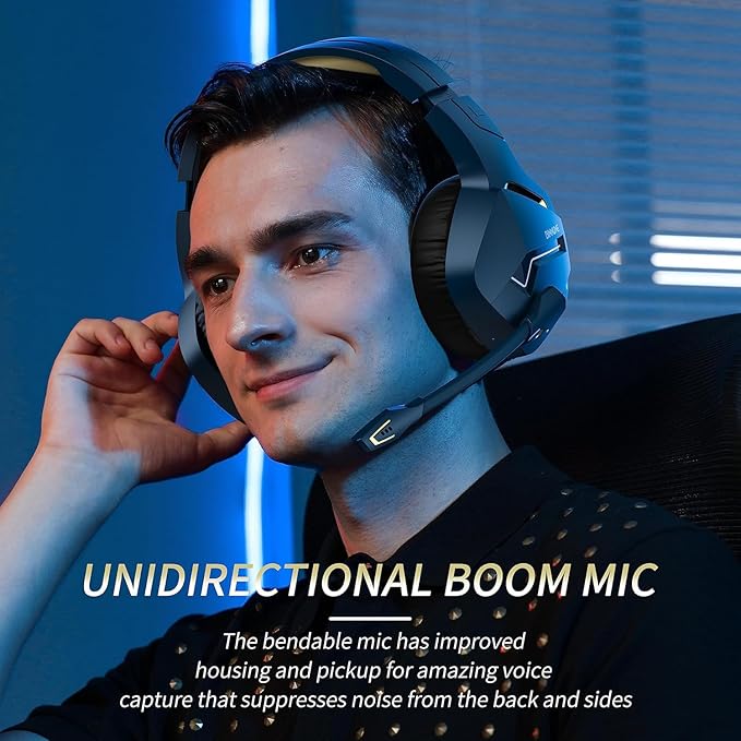 BINNUNE 2.4GHz Wireless Gaming Headset Bluetooth 5.3 Gaming Headphones with Noise Canceling Mic 120H Ultra-Long Battery 50mm Drivers Multi-Platform for PC / PS5 /PS4/ Switch/Mobile Gold