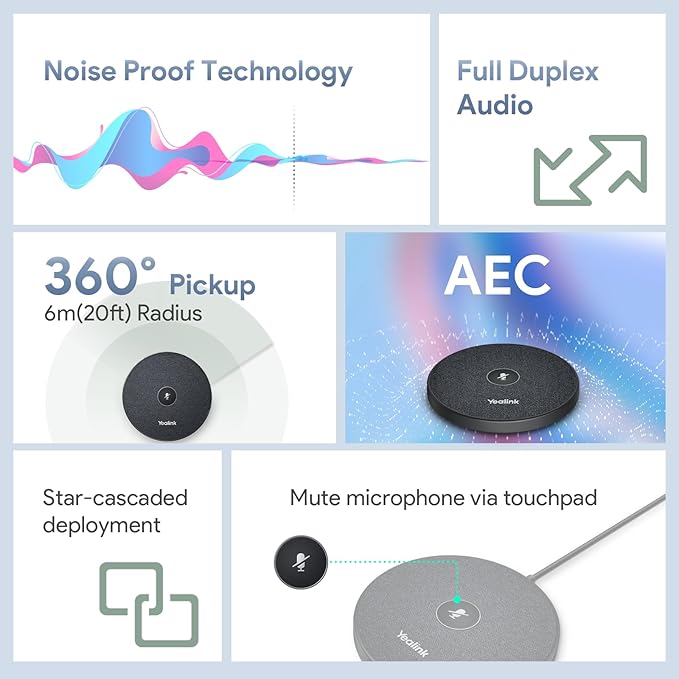 Yealink UVC40 E2 and Expansion Mic (VCM35) HD Video and Audio Conferencing System Bundle for Small to Medium Meeting Room Ultra HD 4K 8 Microphone Arrays AI Auto Framing Full-Duplex