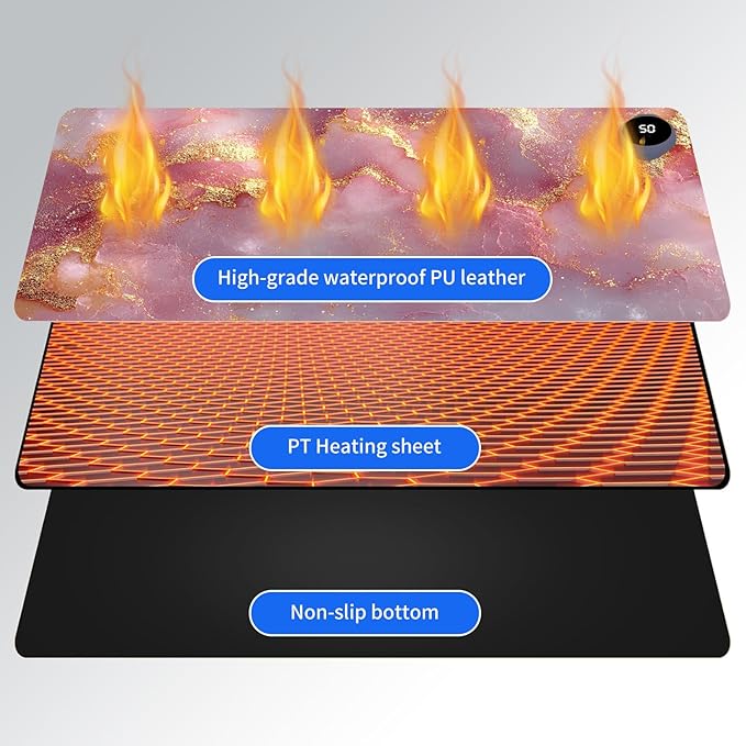 Heated Mouse PadWarm Desk Pad with 3 Levels Heating &amp 3 Hours Auto Shut-Off PU Leather Heated Desk Pad Warmer Pad for Home Office - 23.6 x 14.2 inchPink Gold Marble