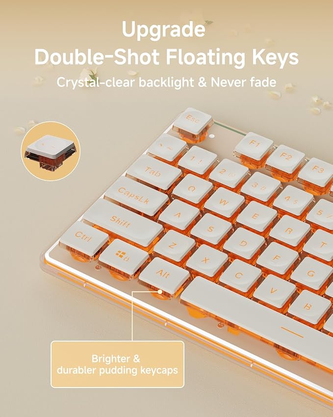 EWEADN V3 Wireless Keyboard and Mouse with Single Backlit Metal Panel Bluetooth/2.4G Rechargeable Computer Keyboard and Mouse Combo Silent Lighted Full Size Cute Keyboards-Rose Gold
