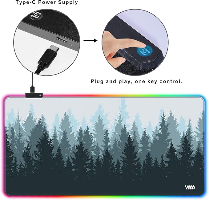 Vyaaa Extended Mouse Pad 39.3 x 19.7 RGB Desk Mat Extra Large Desk pad with Non-Slip Rubber Base Keyboard Mouse Pad Suitable for Home Gaming Office(Forest)