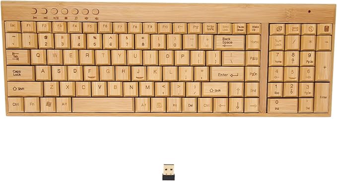 Bamboo Wood Computer Control Devices Plug and Play Computer Devices for PC Laptop USB Receiver (Keyboard)