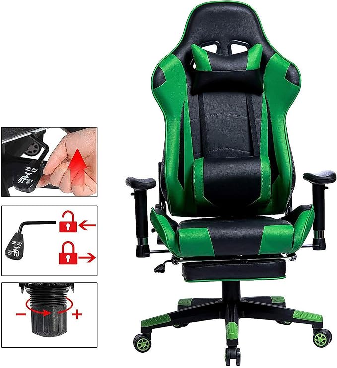 Home Ergonomic Office Chair Ergonomic Computer Chair with Adjustable Height Gaming Chair High Back Adjustable Swivel Video Game Chair with Footrest and Headrest