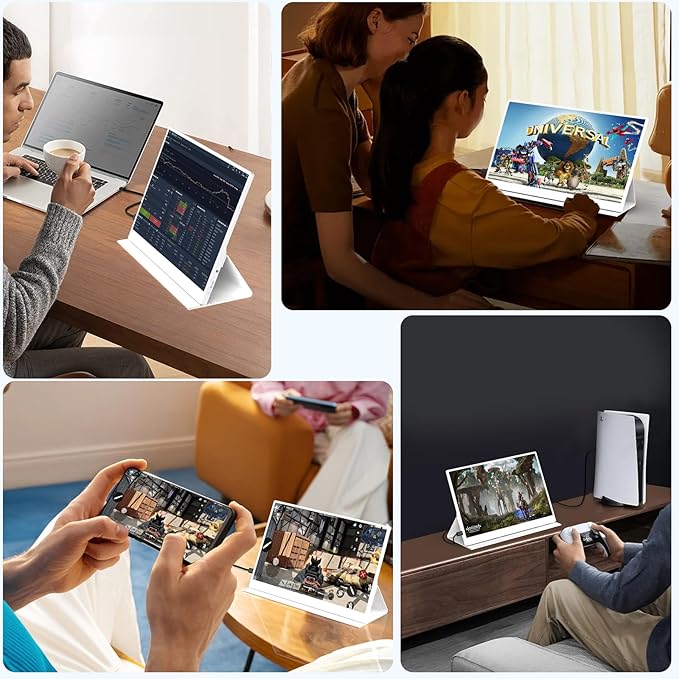 QAF Portable Monitor for Laptop 15.6 Inch FHD 1080P USB-C HDMI 100% sRGB HDR IPS Display Ultra-Thin Travel Second Screen Compatible with Laptop Mac PC Phone PS5 Xbox Switch Built-in Speakers White