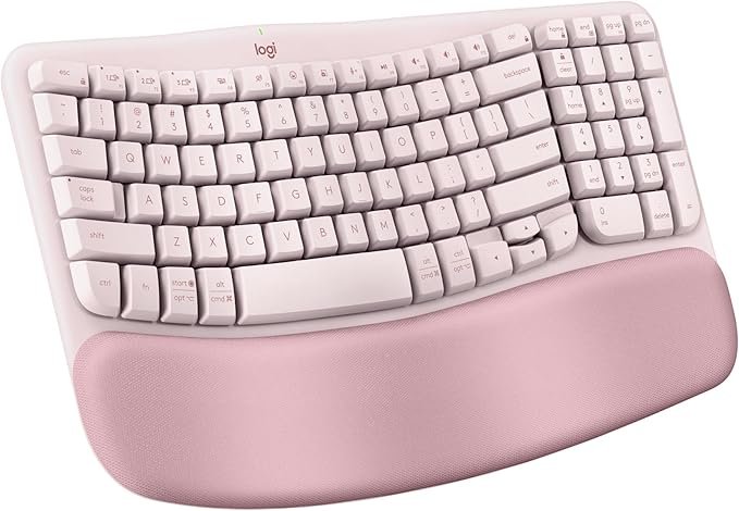 Logitech Wave Keys Wireless Ergonomic Keyboard with Cushioned Palm Rest Comfortable Natural Typing Easy-Switch Bluetooth Logi Bolt Receiver for Multi-OS Windows/Mac - Rose