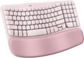 Logitech Wave Keys Wireless Ergonomic Keyboard with Cushioned Palm Rest Comfortable Natural Typing Easy-Switch Bluetooth Logi Bolt Receiver for Multi-OS Windows/Mac - Rose