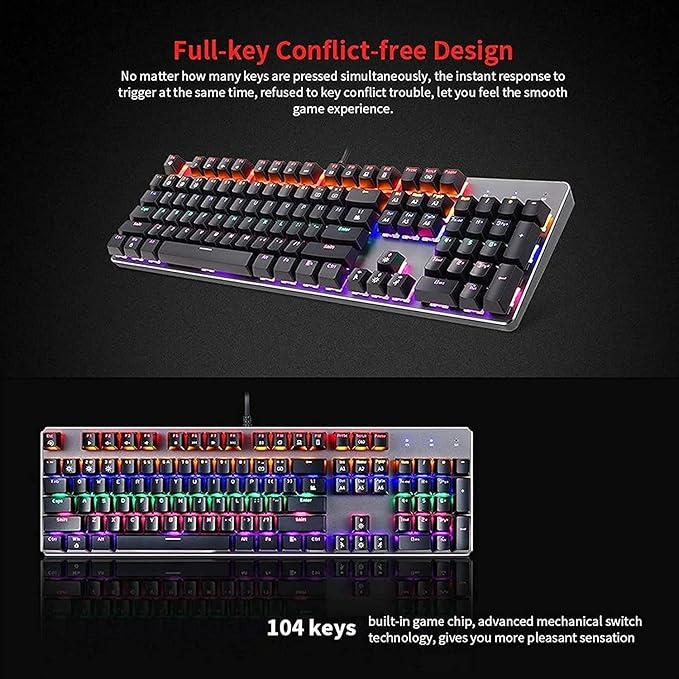 RGB Compact Gaming Keyboard USB Wired 104 Keys Gaming Keyboard LED Backlit Gaming Keyboard for PC Gamer Computer Laptop