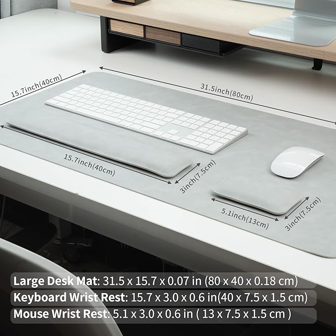 RENMTURE Large Mouse Pad and Keyboard Wrist Rest Desk Pad for Keyboard and Mouse Large Gaming Mouse Pad with Wrist Support Desk Mat for Work and Gaming (Light Gray)