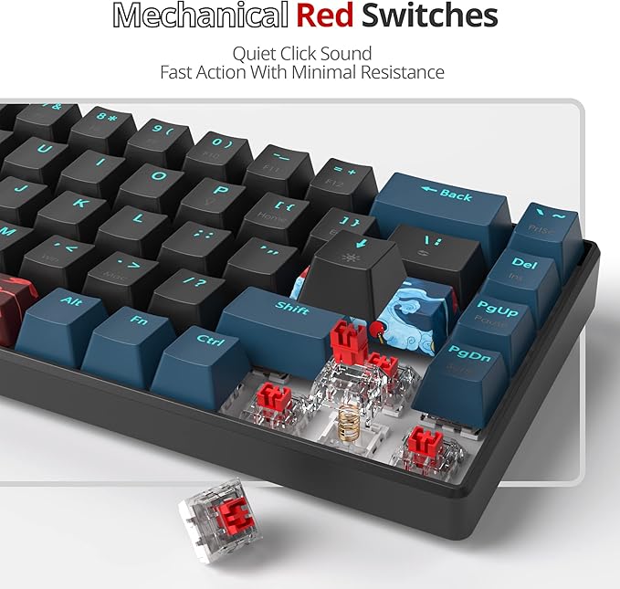 Protable 60% Percent Gaming Keyboard Mechanical Mini Compact Backlit 68 Keys Wired Office Keyboard with Red Switch for Mac/Win (Monstor Black/red Switch 68)